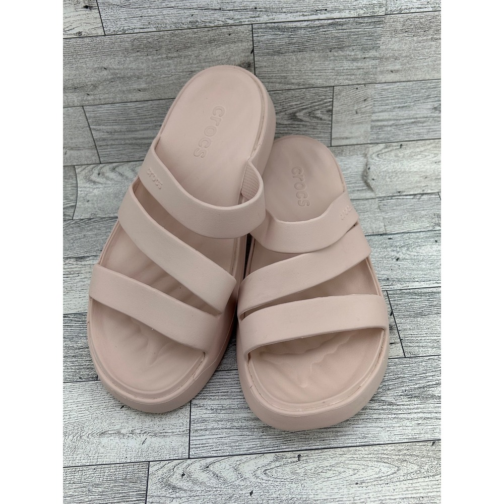 Crocs Brooklyn Three-Strap Slide Pink Platform Sandal 209587‎ Womens 7